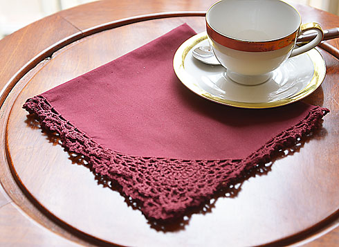 Festive Merlot color Crochet Napkin. 17" napkins. Cotton. - Click Image to Close